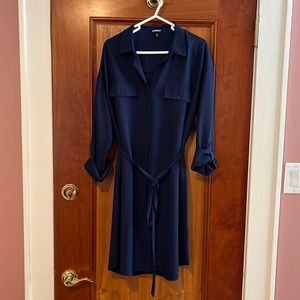 Express Navy Blue Button Down Shirt Dress Size Medium